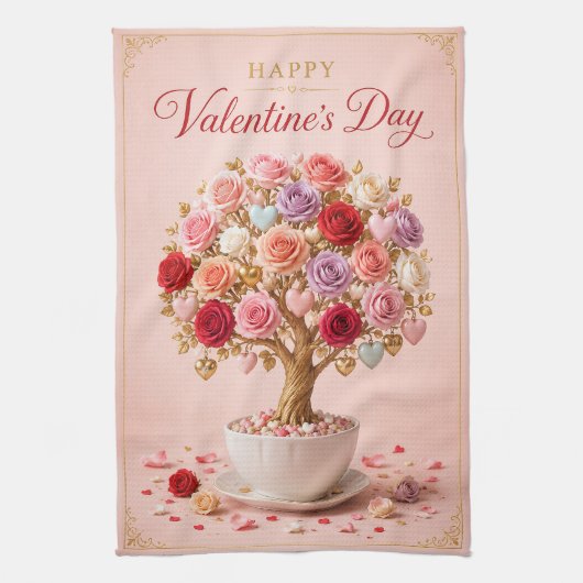 Rosenbaum der Valentinstagswünsche Geschirrtuch (Vertikal)