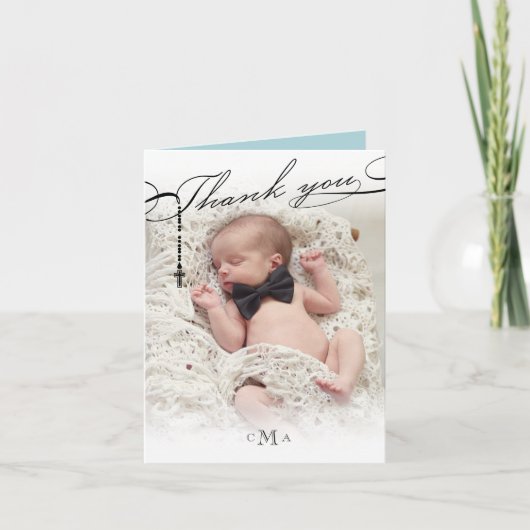 Rosenbeet-Quermonogramm Scripted Foto religiös Dankeskarte (Vorderseite)