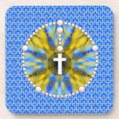 Rosenbeet-Traumfänger blau u. gelb Untersetzer (Vorderseite)