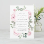 Rosenbläschen Eukalyptus zum Geburtstag Einladung (Stehend Vorderseite)