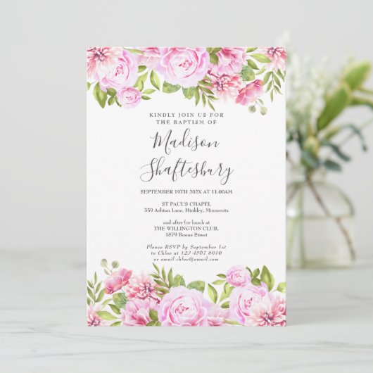 Rosenbläsertaufen Christening Einladung (Stehend Vorderseite)