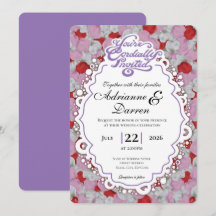 Rosenblatt-Hochzeitseinladung 1 mit lila Buchstabe