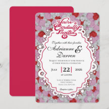 Rosenblatt-Hochzeitseinladung 1 mit roten Buchstab