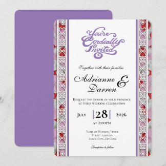 Rosenblatt-Hochzeitseinladung 2 mit lila Buchstabe Einladung
