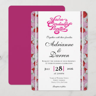 Rosenblatt-Hochzeitseinladung 3 mit rosa Buchstabe Einladung