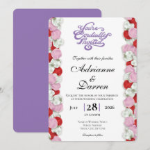 Rosenblatt-Hochzeitseinladung 4 mit lila Buchstabe