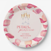 Rosenblättern in Rosa und Prosecco-Brautparty Pappteller (Vorderseite)