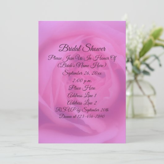 Rosenblättrige Brautpartys Einladung (Stehend Vorderseite)