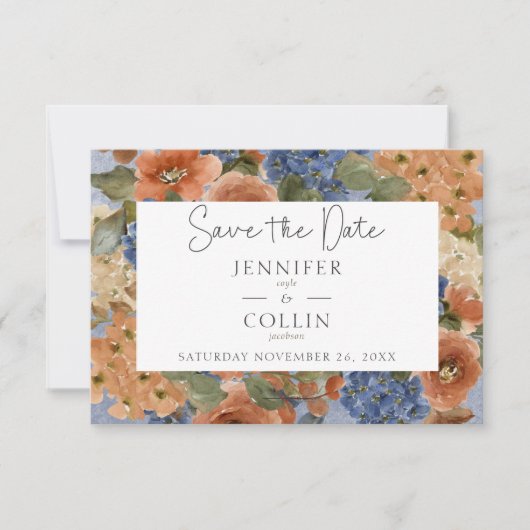 Rosenblauer Blauer Blauer Blauer Blütenrost Save The Date (Vorderseite)