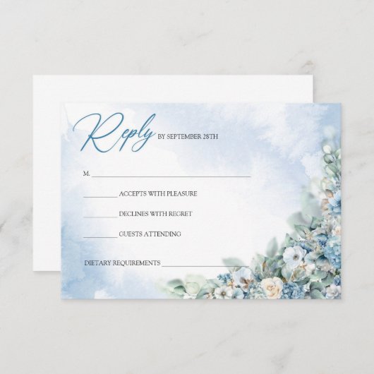 Rosenblauer Dehydrangeus von Boho und Rosen RSVP Karte (Vorne/Hinten)