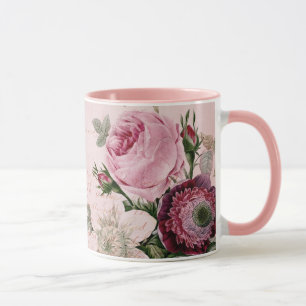 Rosenblume Floral Pink Vintage Garten Ringer Tasse