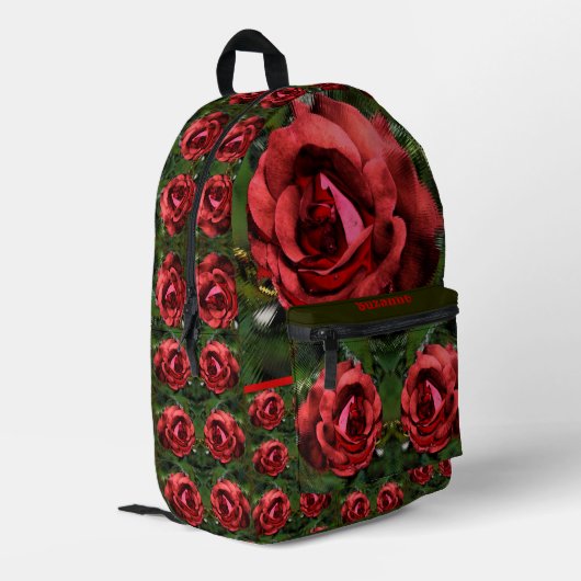 Rosenblume in blutabstrakter, personalisierter For Bedruckter Rucksack (Rückseitige Ecke links)