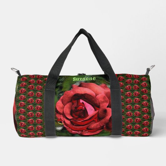 Rosenblume in blutabstrakter, personalisierter For Duffle Bag (Vorderseite)