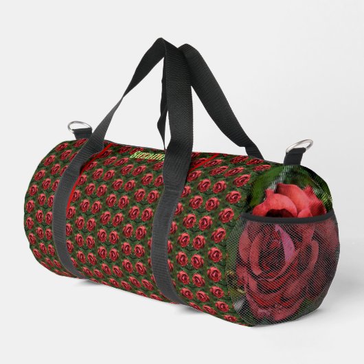 Rosenblume in blutabstrakter, personalisierter For Duffle Bag (Rechte Ecke)
