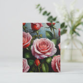 Rosenblumen Ölgemälde Postkarte (Stehend Vorderseite)