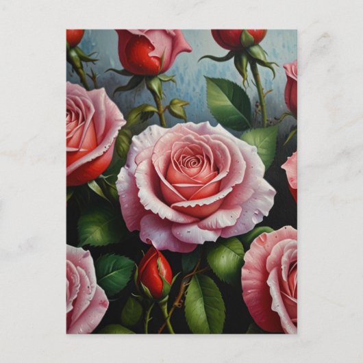 Rosenblumen Ölgemälde Postkarte (Vorderseite)
