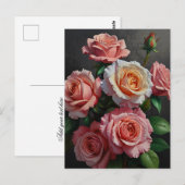 Rosenblumen Ölgemälde Postkarte (Vorne/Hinten)