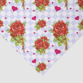 Rosenblumenmuster auf lila blauen Karos Seidenpapier (Ausschnitt)