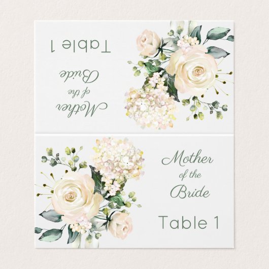 Rosenblüte, Hydrangea-Platzkarte Visitenkarten (Außenseite Aufgefaltet)