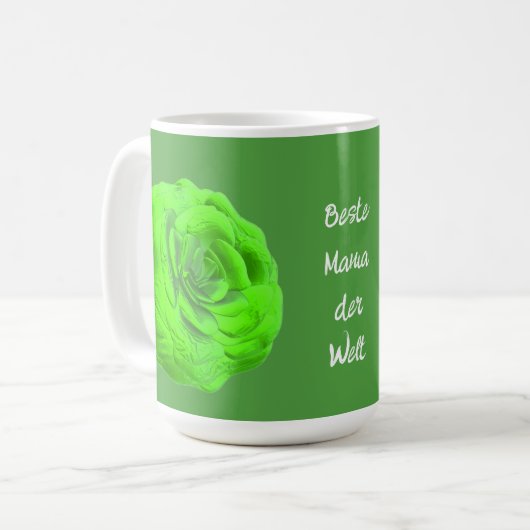 Rosenblüte in Grün, 3D-Optik - Kaffeetasse (Vorderseite Links)