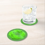 Rosenblüte in Grün, 3D-Optik - Runder Pappuntersetzer (Vor Ort)