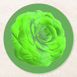 Rosenblüte in Grün, 3D-Optik - Runder Pappuntersetzer