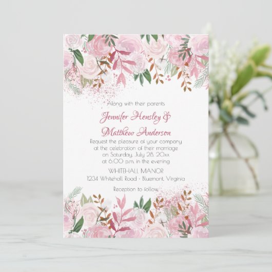 Rosenblüte und Grüne Frühjahrssonne Einladung (Stehend Vorderseite)