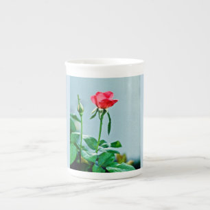 Rosenblüte und -knospe auf Knochen-China-Tasse Porzellantasse