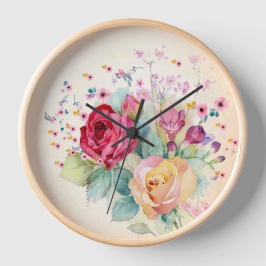 Rosenblüten auf Ecru Uhr (Vorderseite)