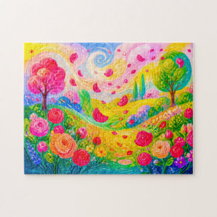 Rosenblüten treiben durch einen windigen Garten Puzzle