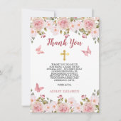 Rosenblüten und Schmetterlinge Erste Kommune Dankeskarte (Vorderseite)