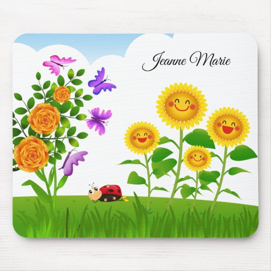 Rosenblütenblume Rot Ladybug Rosa Schmetterling Mousepad (Vorne)