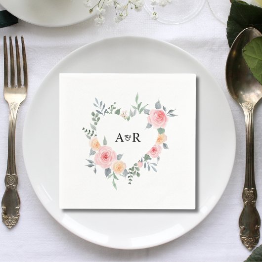 Rosenblütenblüte Botanisches Herz geformt Hochzeit Serviette