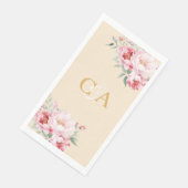 Rosenblütenblüten, beige Monogramm Hochzeit Serviette (Ecke)