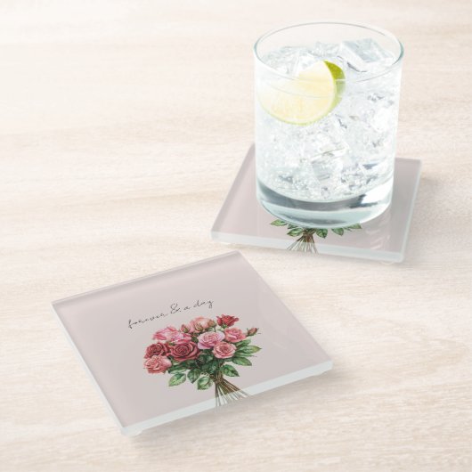 Rosenblütenhochzeit Rosenblume Glasuntersetzer (Schrägansicht)