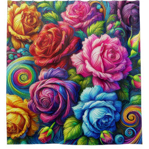 Rosenblütenmuster Lebendige wirbelnde Kunst Duschvorhang