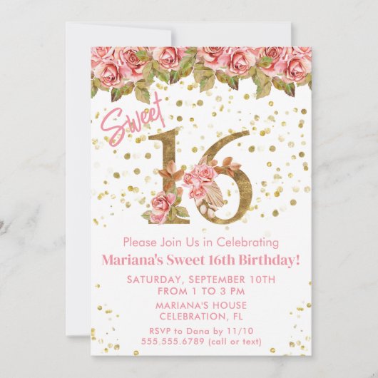 Rosenblütensaft 16 Geburtstagsparty Einladung (Vorderseite)