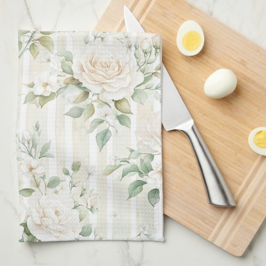 Rosenblütenstreifen Geschirrtuch (Viertel Falte)