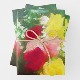 Rosenbouquet aus Rosen Gemälde Originale Blumenkun Geschenkpapier Set