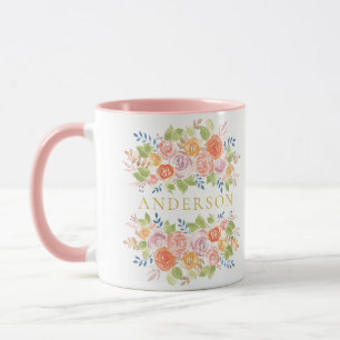 Rosenbouquet Gold Wasserfarbe mit Namen Tasse