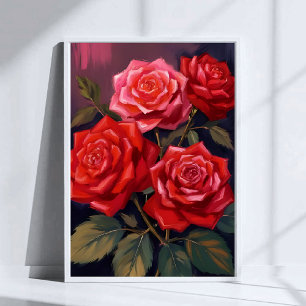 Rosenbouquet   Rote Blumen Aquarellmalerei Poster
