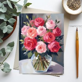 Rosenbouquet | Rote Blumenaquarellmalerei Postkarte