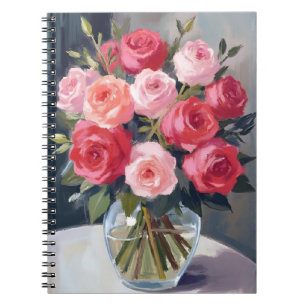 Rosenbouquet   Rote Florale Aquarellmalerei Notizblock