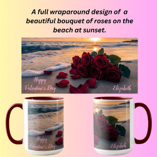 Rosenbukett am Strand bei Sonnenuntergang Tasse