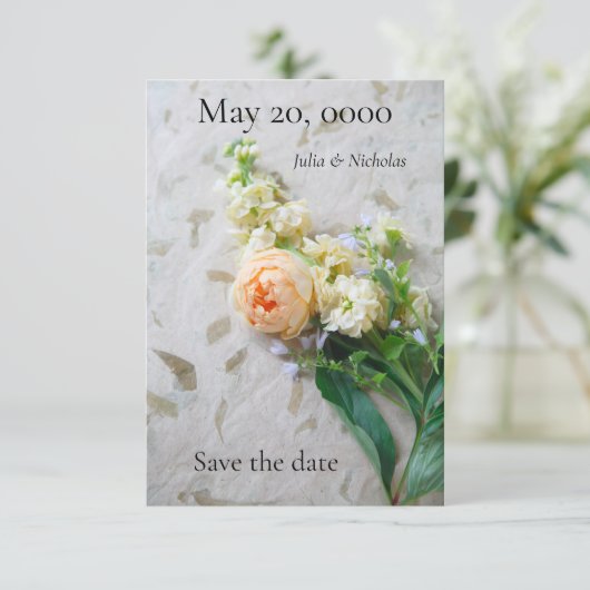 Rosenbukett in Pfirsichfarben Save The Date (Stehend Vorderseite)