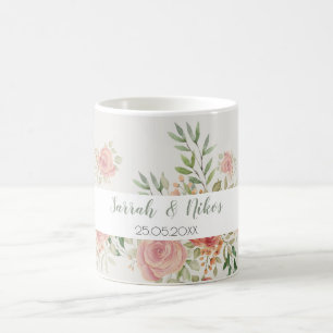 Rosenbusch-Aquarellkunst mit Monogramm Kaffeetasse