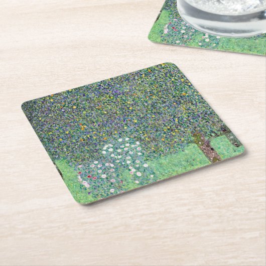 Rosenbüsche unter den Bäumen, Gustav Klimt Rechteckiger Pappuntersetzer (angewinkelt)