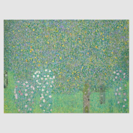 Rosenbüsche unter den Bäumen von Gustav Klimt Seidenpapier (Vorderseite)