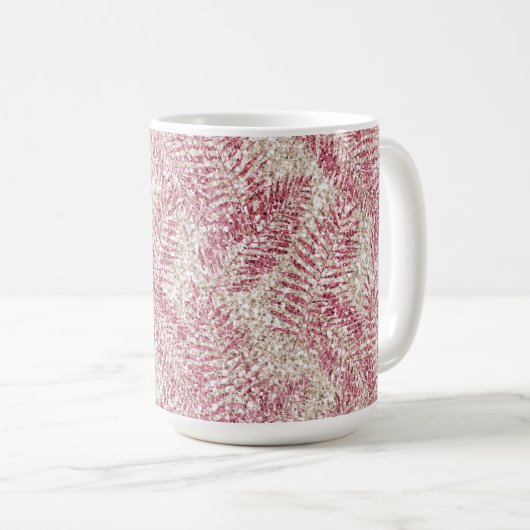 Rosencreme Glitzer Glitz Tropical Blätter Kaffeetasse (VorderseiteRechts)