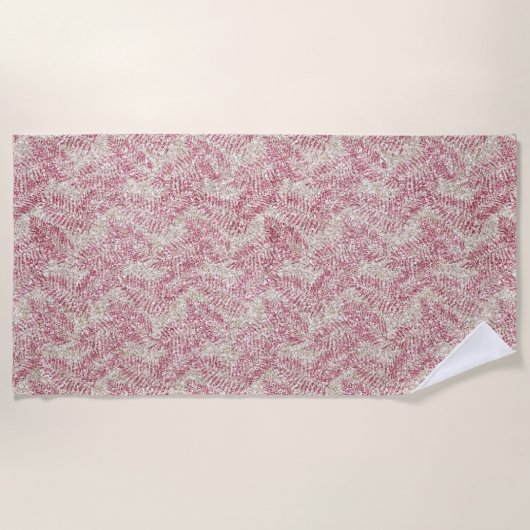 Rosencreme Glitzer Glitz Tropical Blätter Strandtuch (Vorderseite)